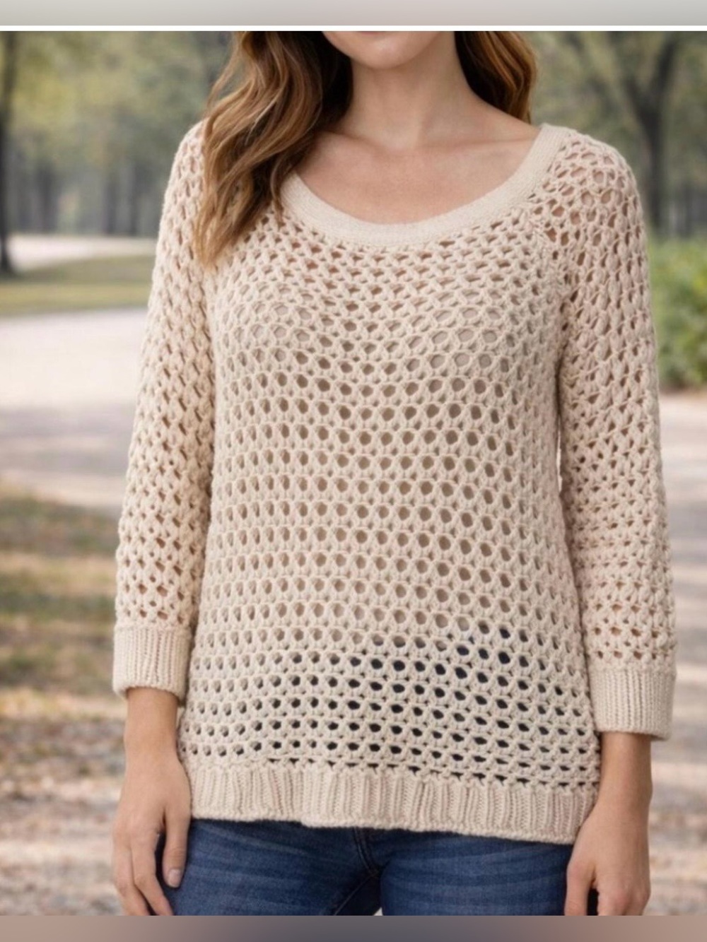 Vintage American Eagle Outfitters|Open-Knit Scoop Neck crotchet sweater top•XL